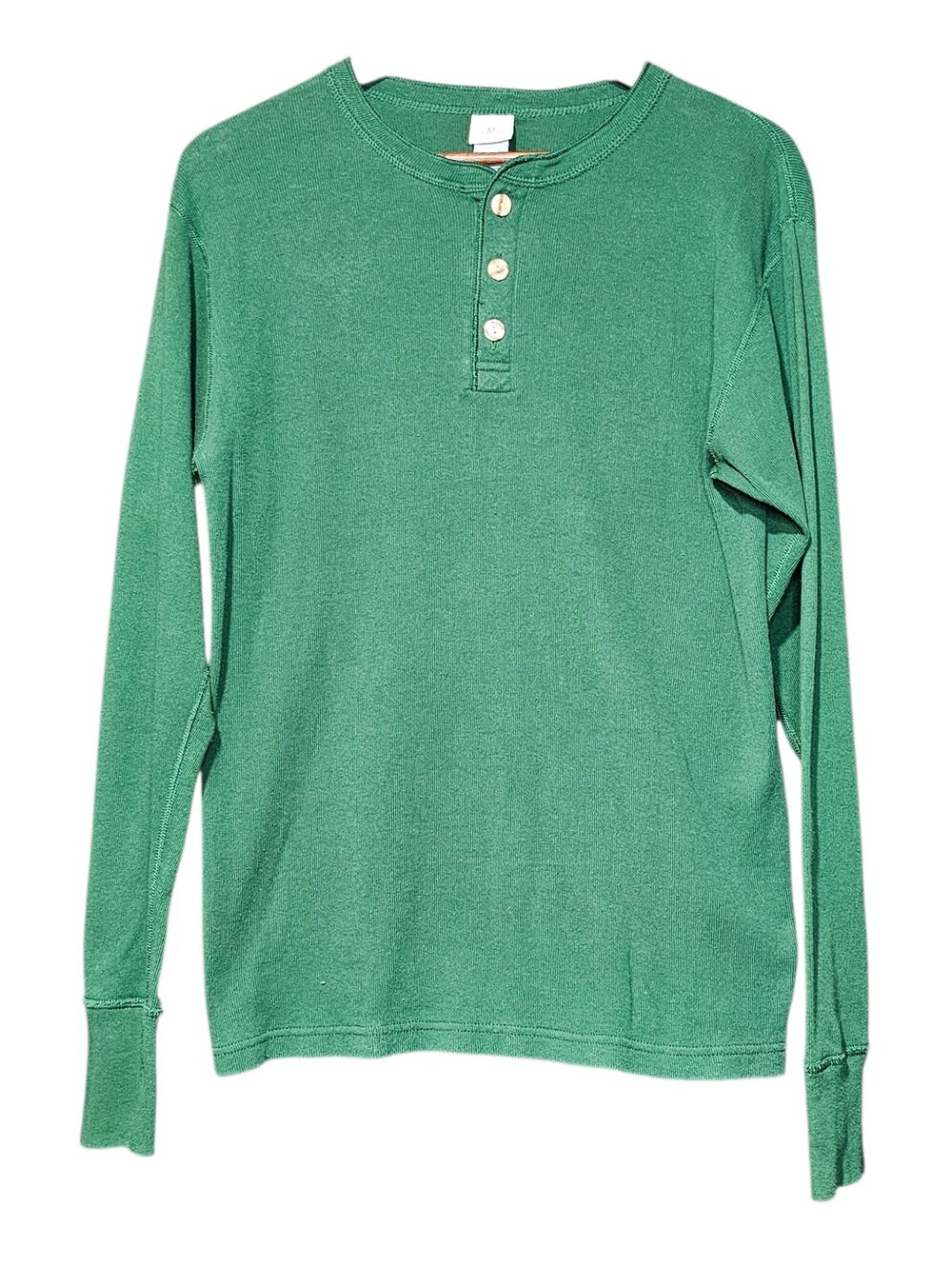 Vintage J.E. Morgan Green Waffle Knit Henley Shirt Medium Cotton Casuals